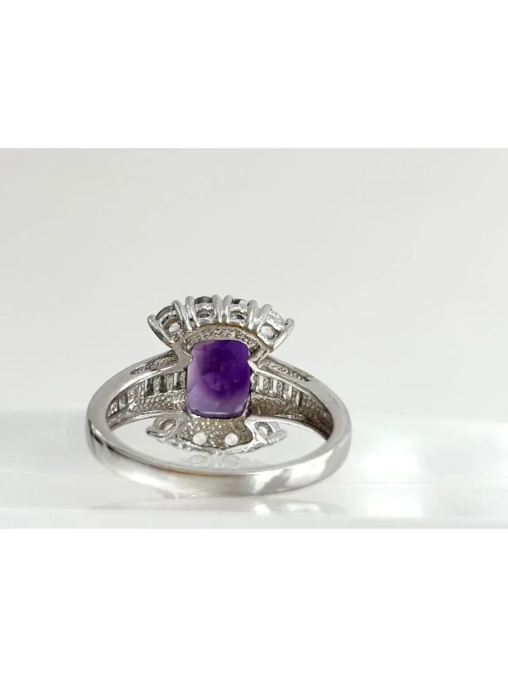 Amethyst Gemstone & CZ Framed Sterling Silver Cocktail 925 Vintage Ring sz 7.75